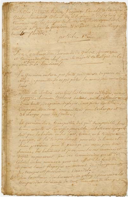 Articles of capitulation proposed by Lieutenant Colonel Alexander Dickson 1779