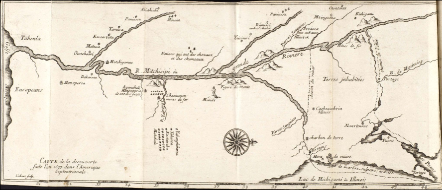 Carte de la decouverte faite l’an 1673 dans l’Amerique septentrionale  J. Marquette. 1681