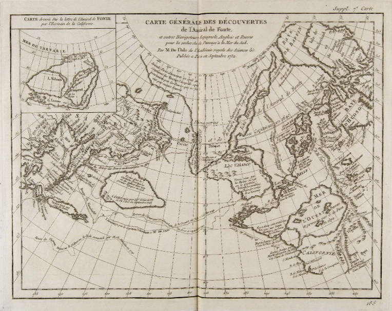 Carte générale des découvertes de l'amiral De Fonte et autres navigateurs pour la recherche du passage à la Mer du Sud J.-N. de l'Isle. 1752 