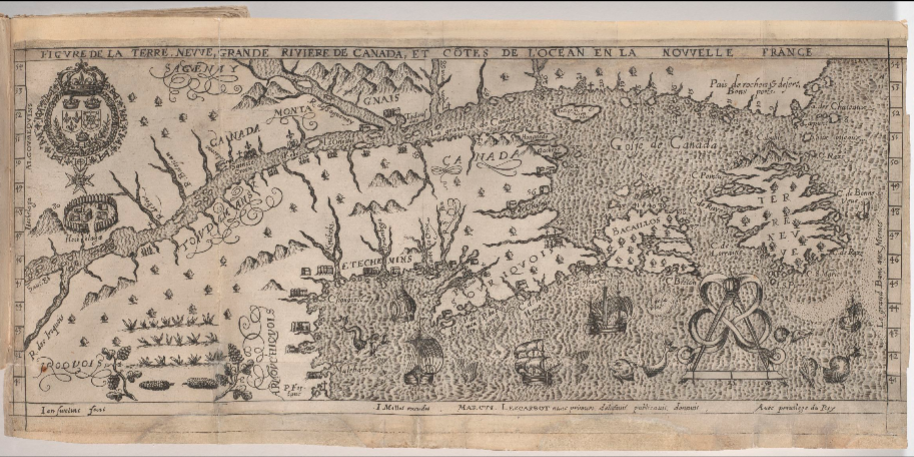 Figure de la Terre Neuve, Grande Rivière de Canada, et côtes de l'Océan en la Nouvelle France  M. Lescarbot. 1609