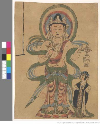 Peinture polychrome bouddhique couleur sur manuscrit