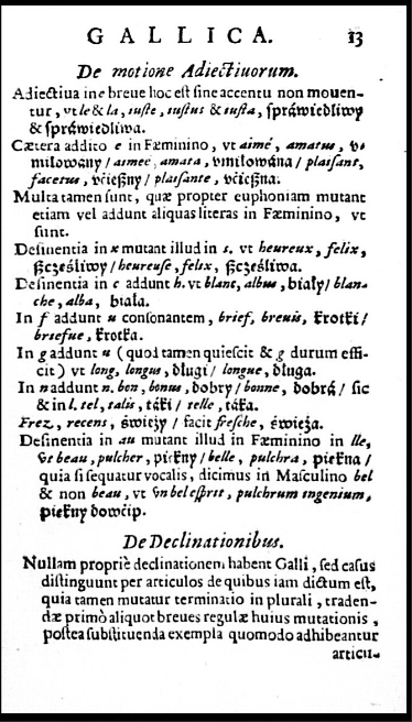 Grammatica gallica, in usum juventutis, maxime polonae  F. M. Meniński. 1649