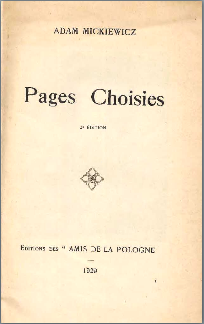 Pages choisies  A. Mickiewicz. 1929