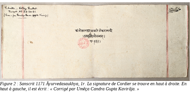 manuscrit avec la signature de Cordier