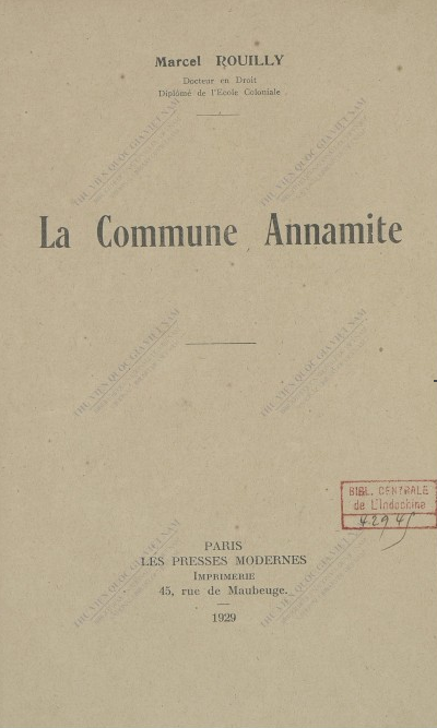 La Commune annamite  M. Rouilly. 1929