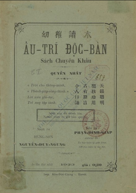 ấu-trĩ độc bản : Sách chuyền khẩu : Q.1  D. N. Nguyễn. 1923