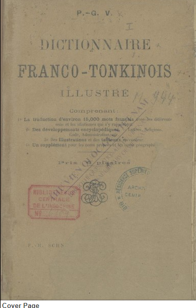 Dictionnaire Franco-Tonkinois : Illustré  P.-G. V. 1898