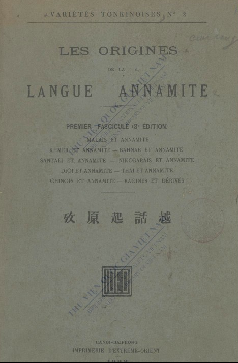 Les Origines de la langue annamite : Pt. 1  1922