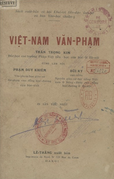 Việt Nam văn phạm  T. K. Trần, D. K. Phạm, K. Bùi. 1940