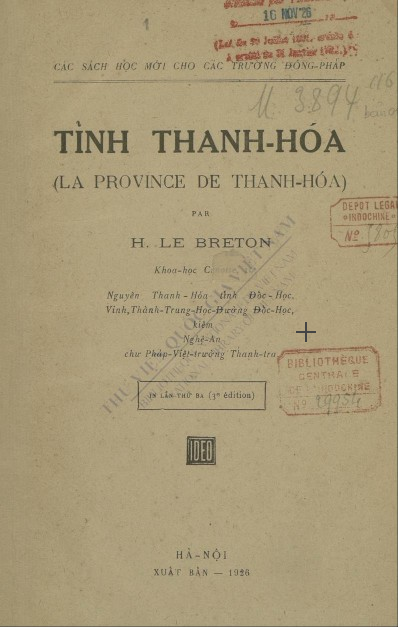 Tỉnh Thanh Hoá  H. Le Breton. 1924