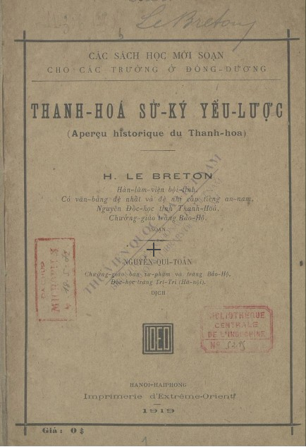 Thanh-Hoá sử-ký yếu-lược  H. Le Breton. 1919