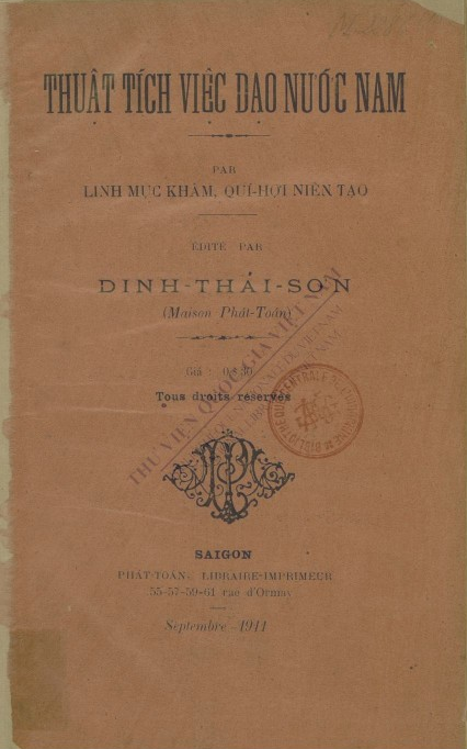 Thuật tích việc đạo nước Nam  Linh mục Khâm. 1911