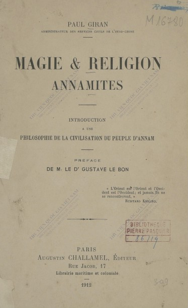 Magie et religion annamites  P. Giran. 1912