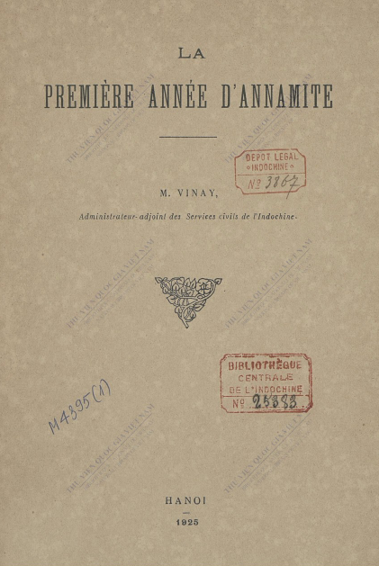 La Première année d'annamite  M. Vinay. 1925