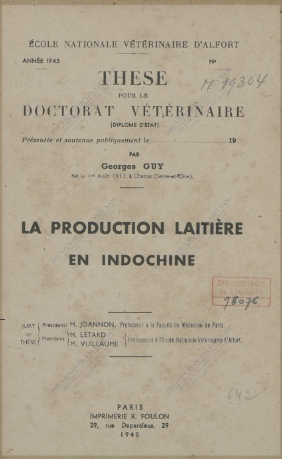 La Production laitière en Indochine  G. Guy. 1945