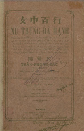 Nữ Trung Bá Hạnh : Trăm nết của phụ nữ  Trần Phong Sắc. 1922